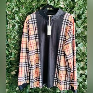 New Duval quarter-zip pullover in a beige check pattern Size L